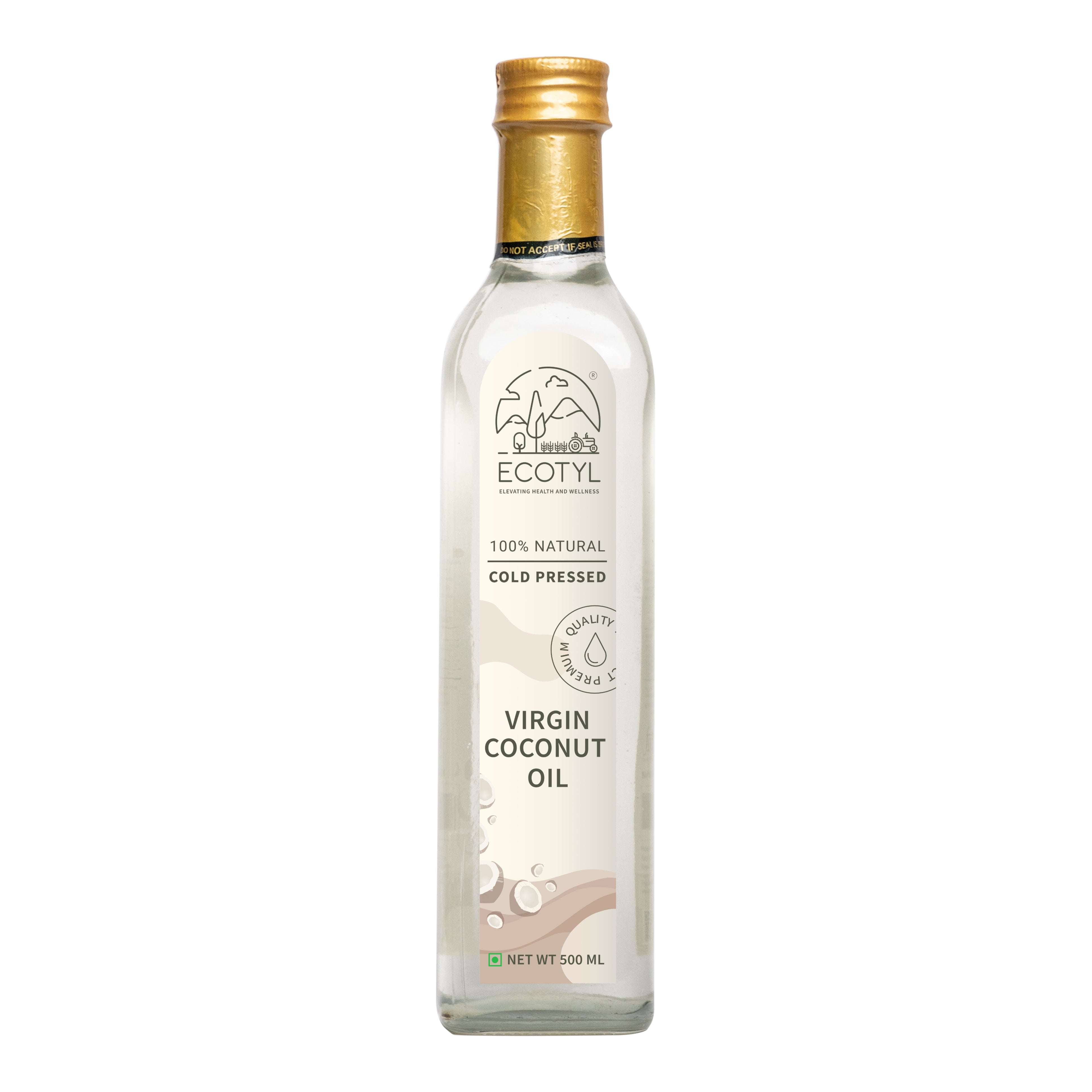 Ecotyl ColdPressed Virgin Coconut Oil  Kachi Ghani  Suitable for Cooking  500ml Bottle of 500 GM