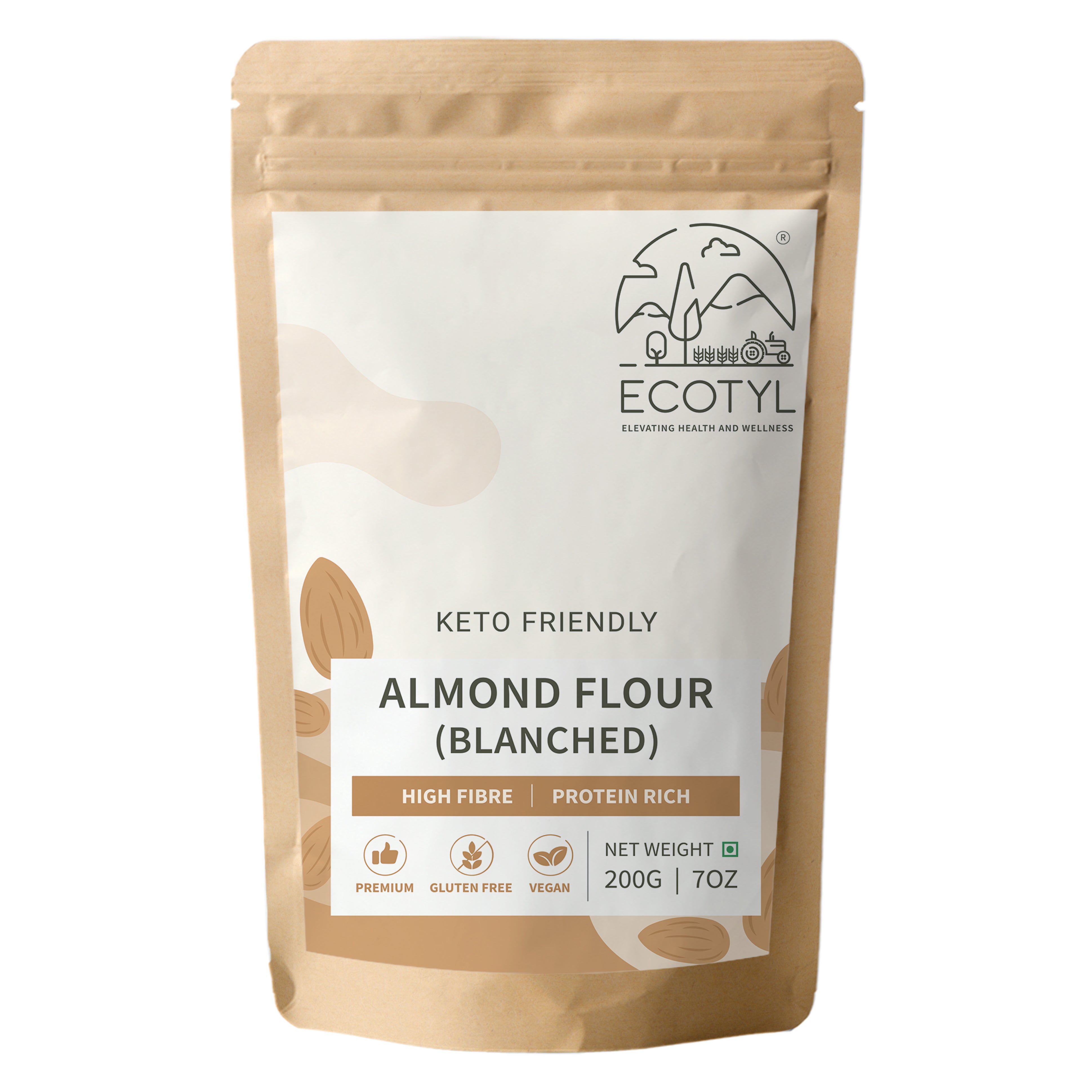 Ecotyl Almond Flour and Blancheda nd  Gluten Free  Keto Friendly  200g POUCH of 200 GM
