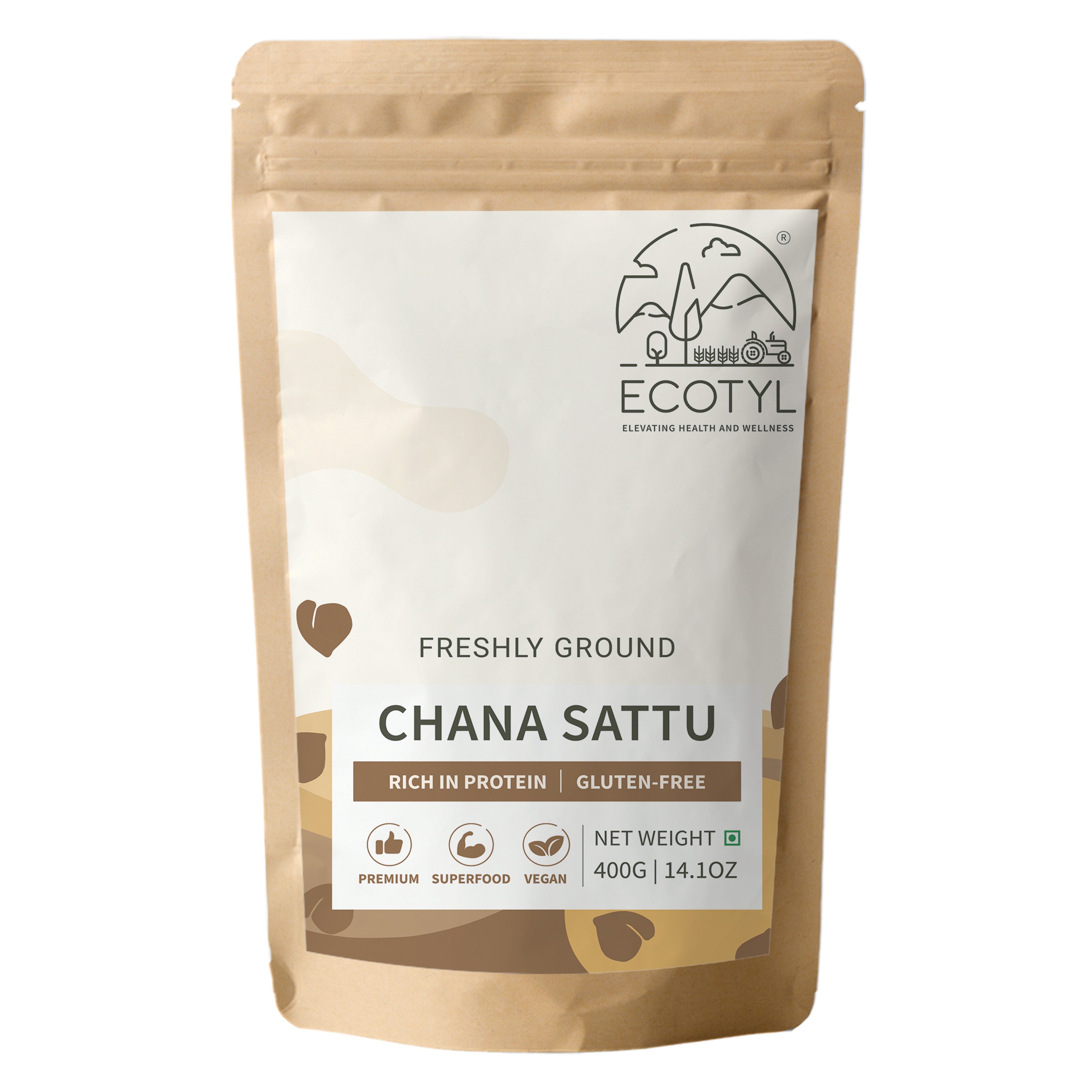 Ecotyl Sattu Atta  Roasted Gram Flour  Plant Based Protein  400g POUCH of 400 GM