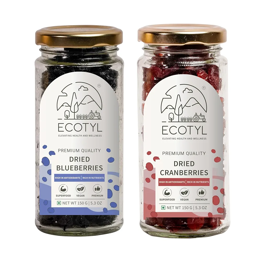 Dried Blueberres and Dried Cranberries Combo    Dried Fruits  150g Each Jar of 300 GM