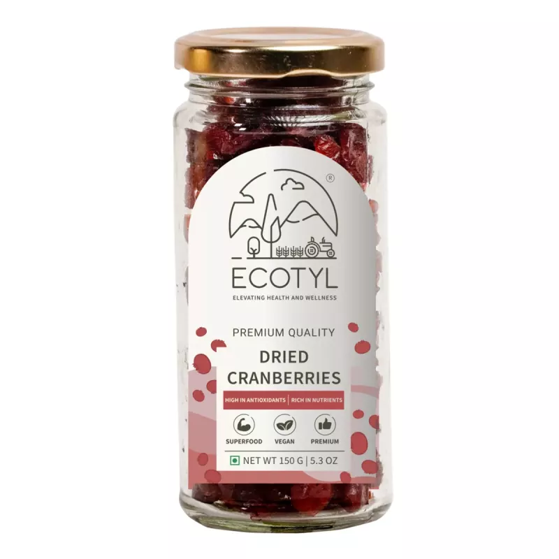 Ecotyl Dried Cranberries  Seedless Dried Fruit  Healthy Snack  150g Jar of 150 GM