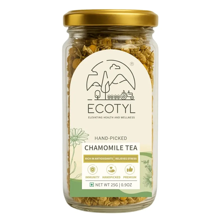 Ecotyl Chamomile Tea  Calming Herbal Tea  Supports Sleep and Relaxation  25g Jar of 25 GM