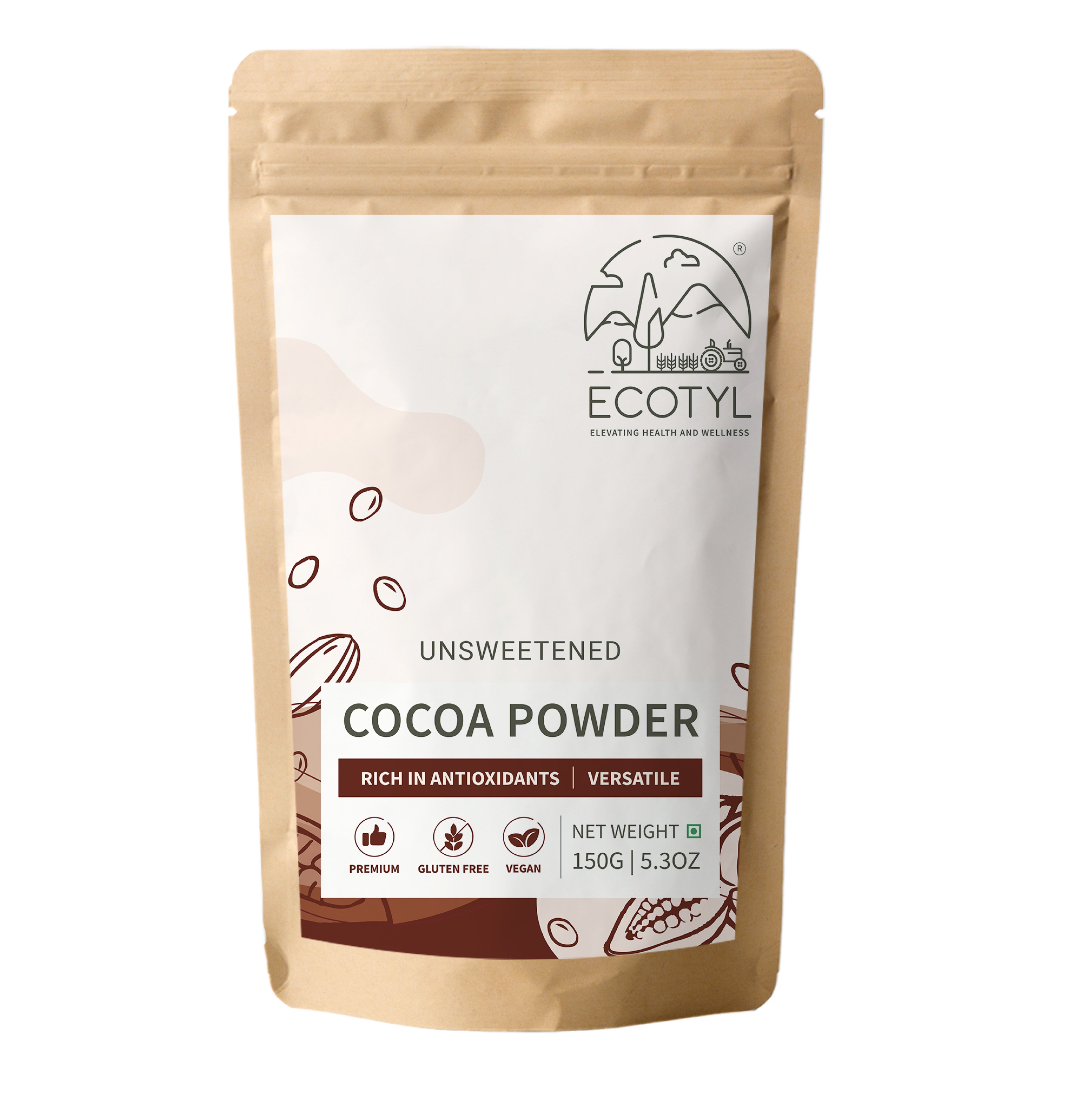 Ecotyl Cocoa Powder  Unsweetened  Perfect for Baking  150g POUCH of 150 GM