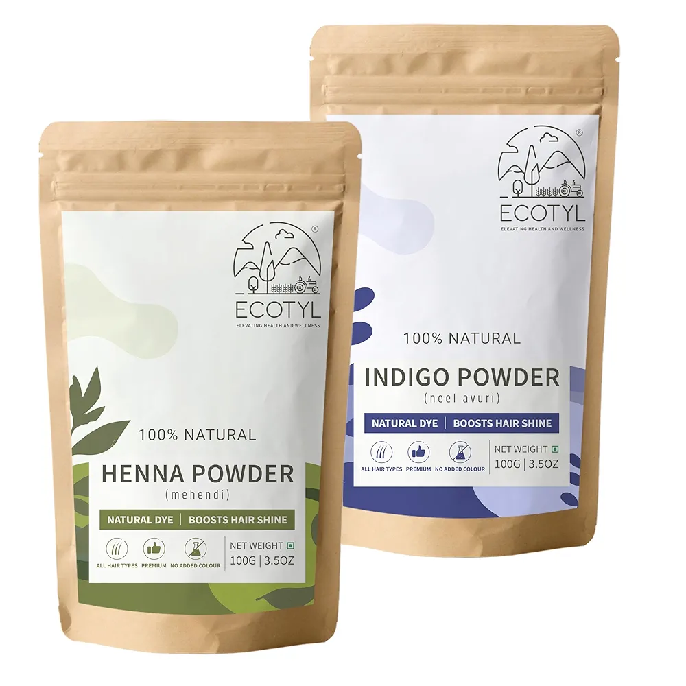 Ecotyl Hair Colour Combo  Henna Powder and Indigo Powder 100g Each POUCH of 200 GM