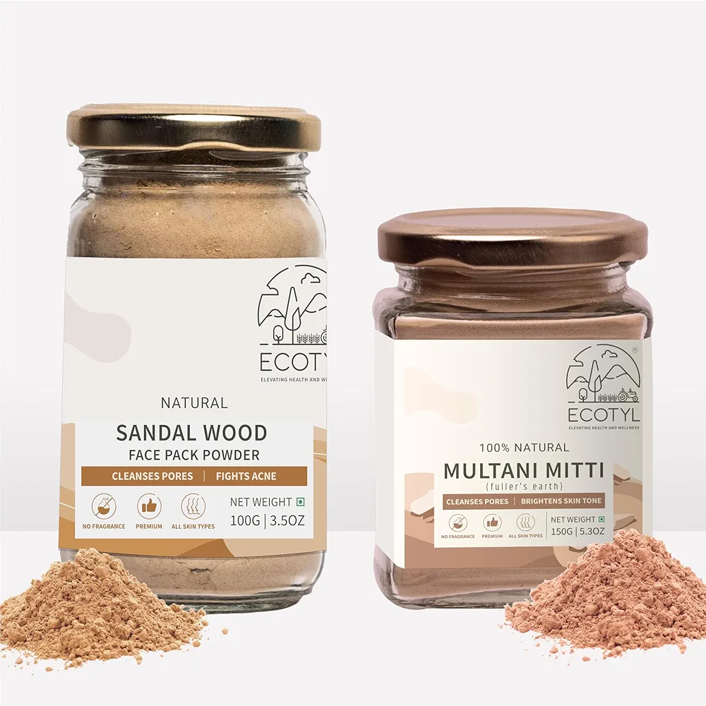 Ecotyl Face Pack Combo  Sandalwood Powder and Multani Mitti 100g plus 150g Jar of 250 GM
