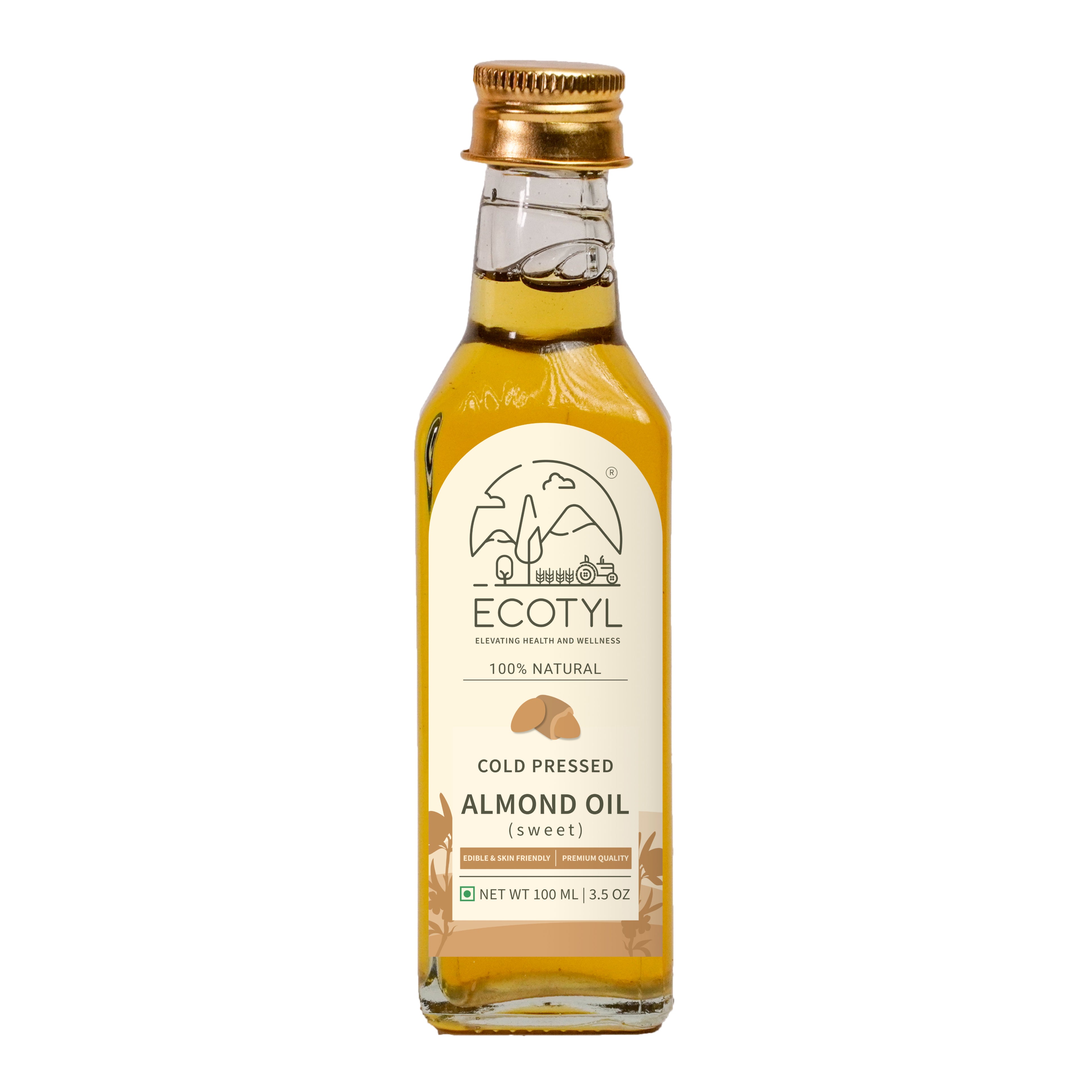 Ecotyl Cold Pressed Almond Oil  Sweet  For Haircare and Skincare  100ml Jar of 100 ML