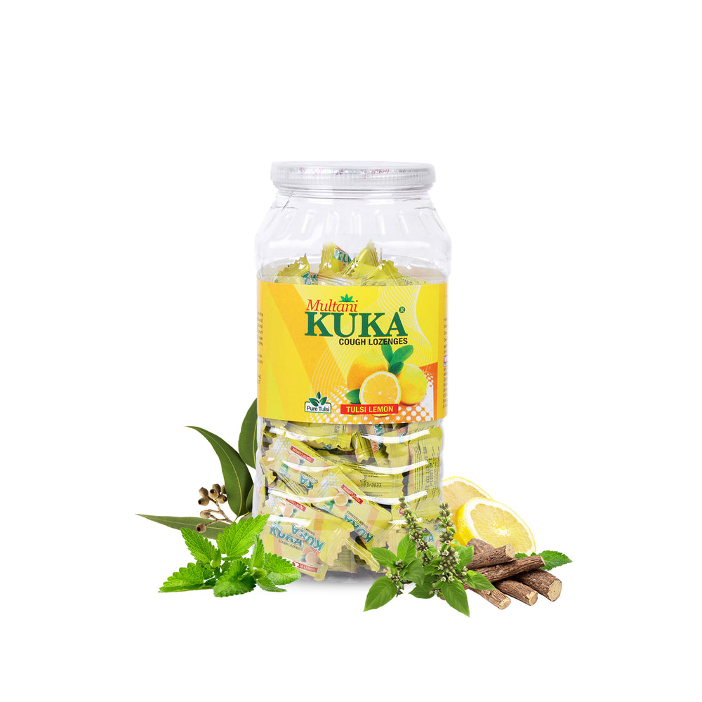 Multani Kuka Cough Lozenges For Cough Relief  Flavored Lozenges Tulsi Lemon Jar of 300 QTY
