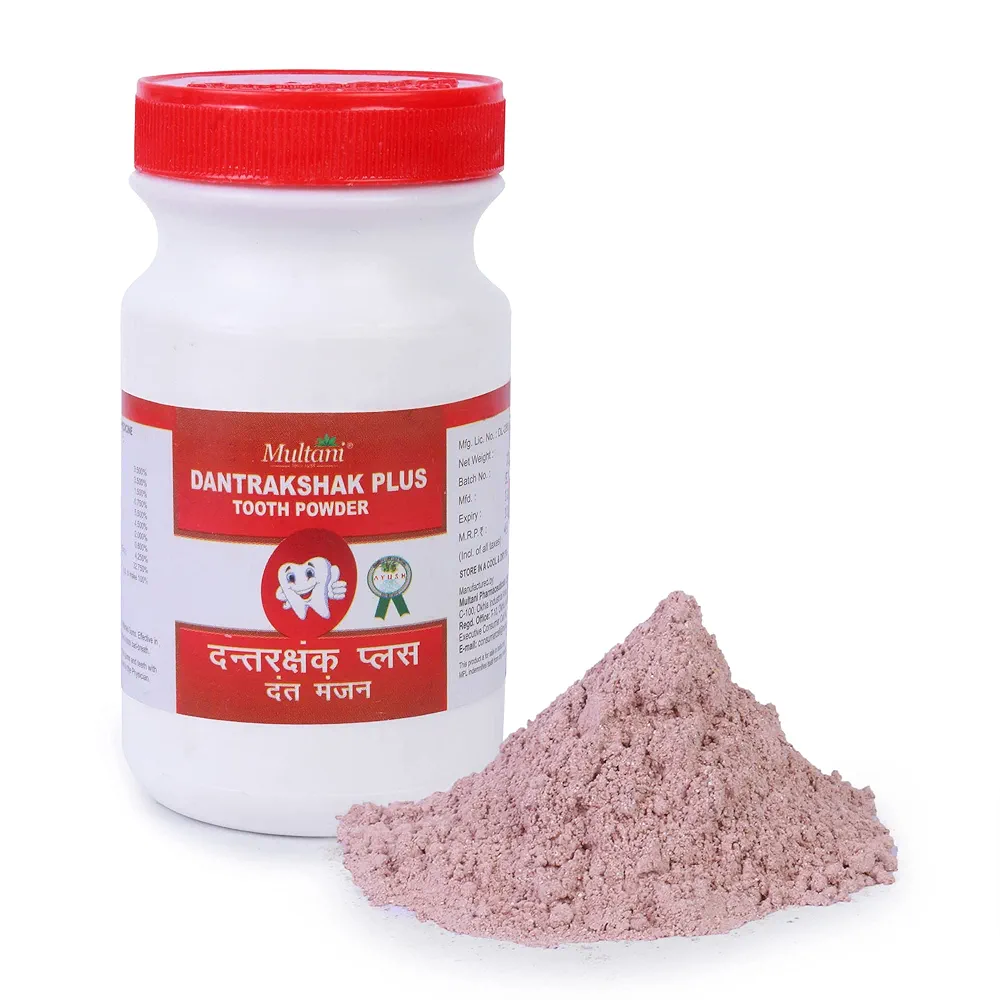Multani Dant Rakshak Plus Tooth Powder 100Gm X 5 Pack Bottle of 500 GM
