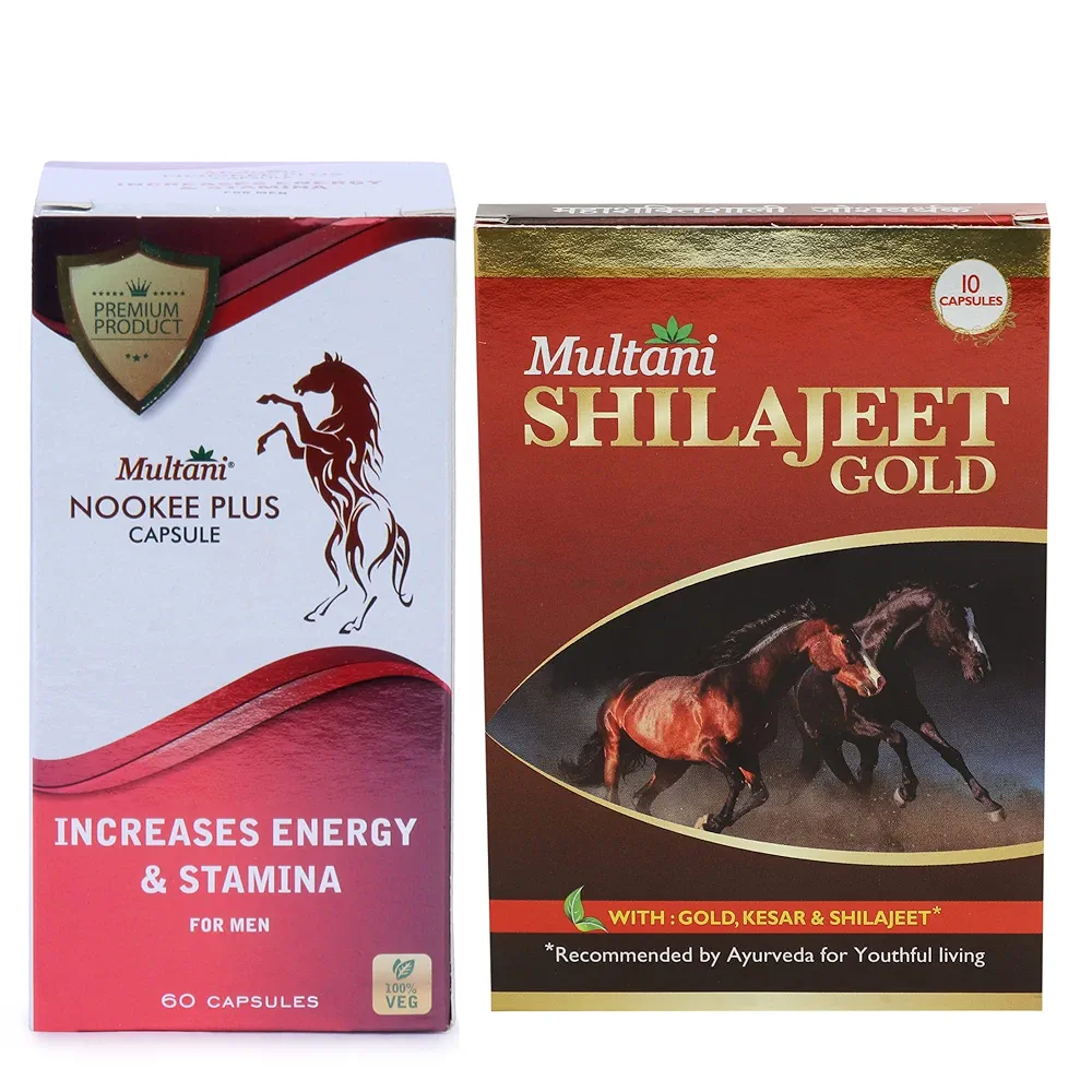 Multani Shilajeet Gold Capsule 20 Capsule and Multani Nookee Plus Capsule 60 Veg Capsules Combo Jar of 80 QTY