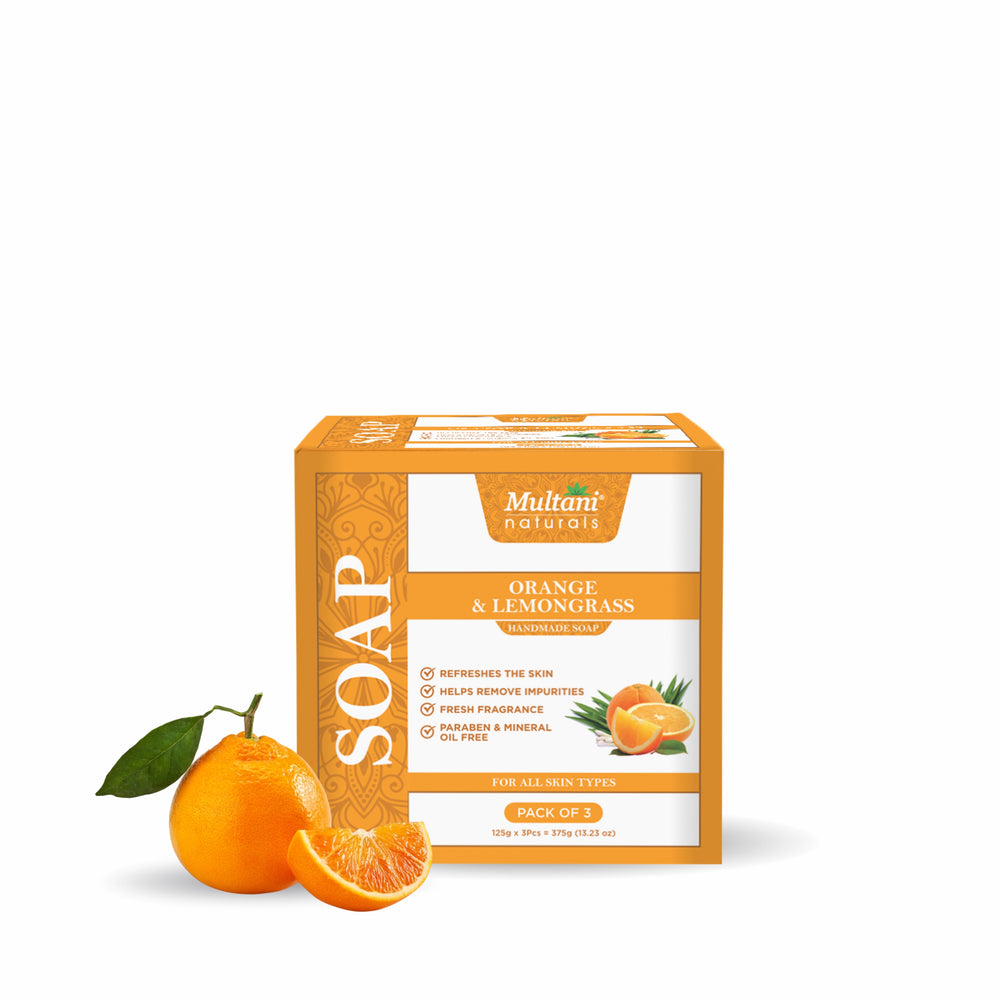 Multani Naturals Orange and Lemongrass Soap   Skin pack of 3 Sachet of 675 GM