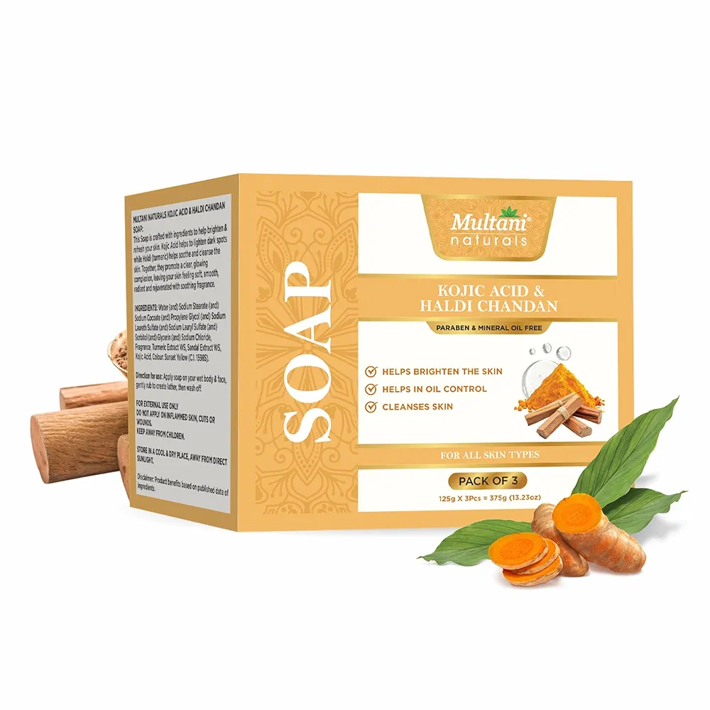 Multani Naturals Kojic Acid 1 percent and Haldi Chandan Soap  pack of 3 Box of 675 GM