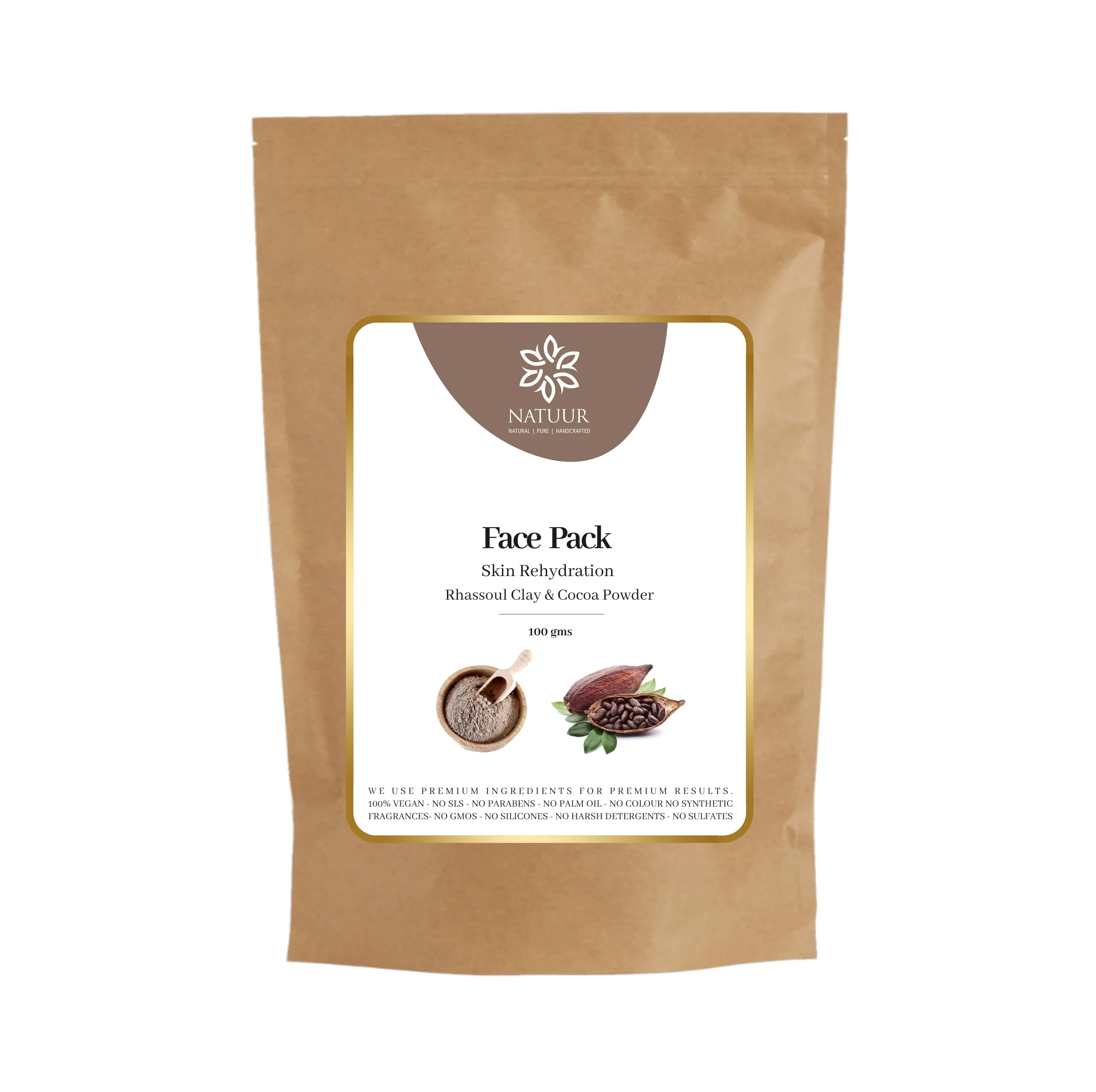 Face Pack  Rhassoul Clay and Cocoa  Skin Rehydration Foil of 100 GM