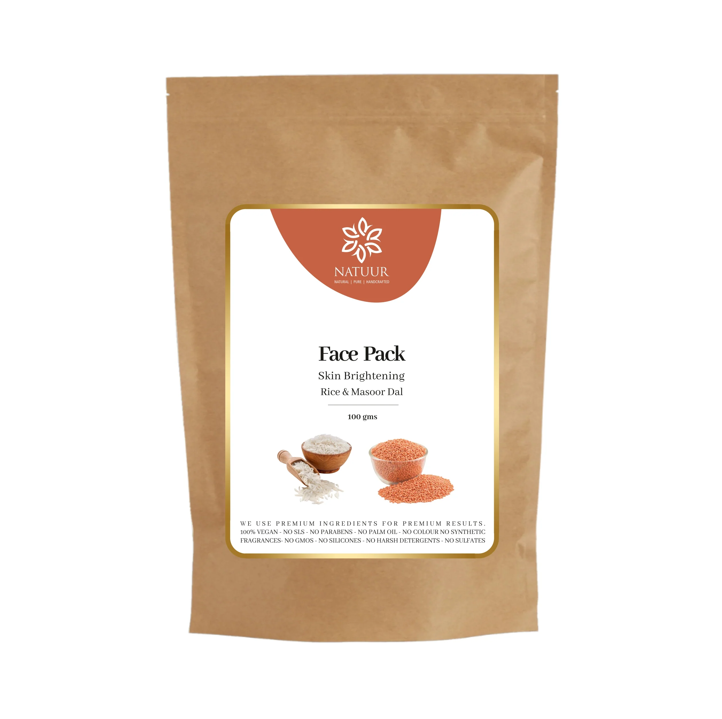 Face Pack Rice and  Masoor Dal Skin Brightening Foil of 100 GM