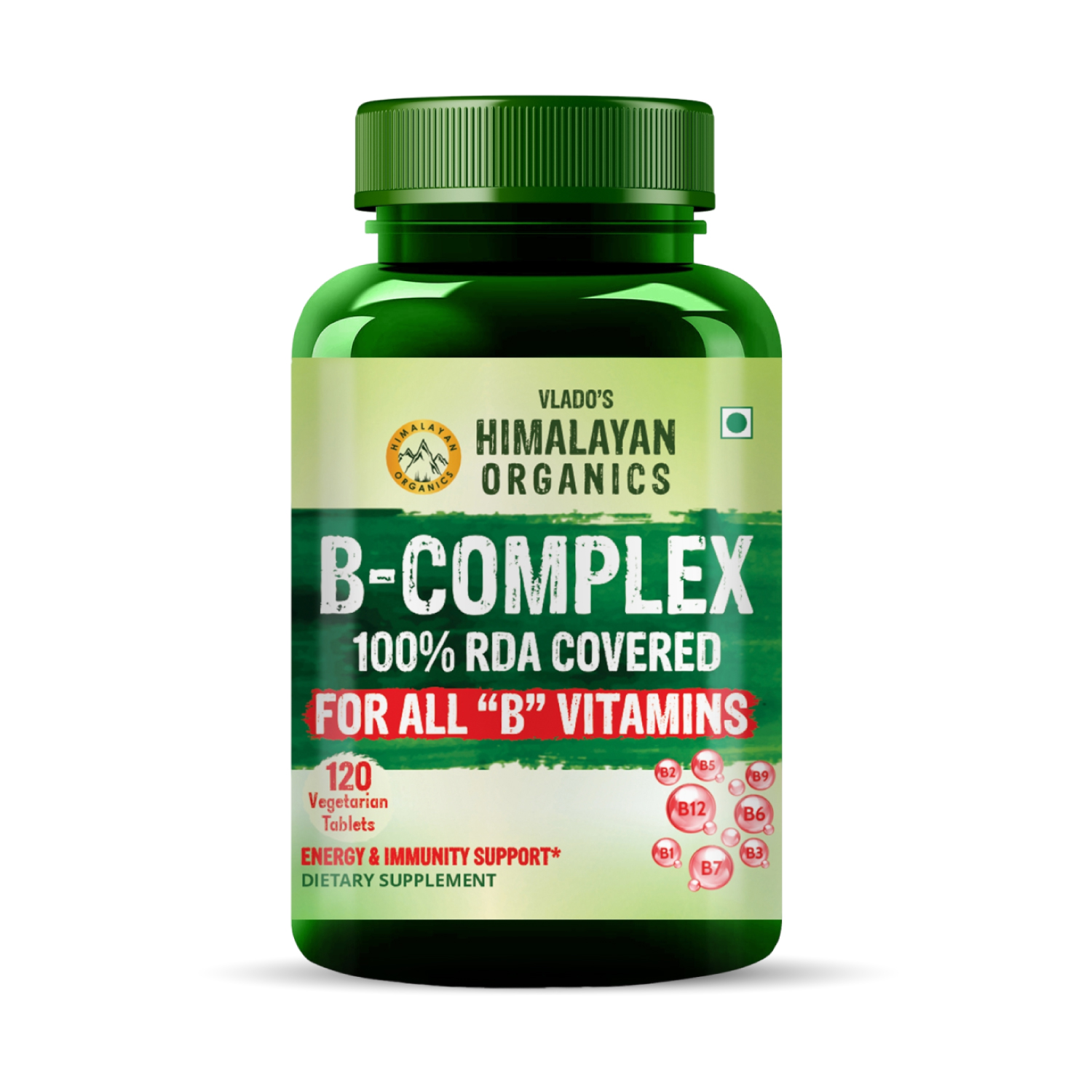 Himalayan Organics Vitamin B Complex with 100 Percentage  RDA B1 B2  B3 B5 B6 B7 B9 and B12 Bottle of 120 Tablets Tablet