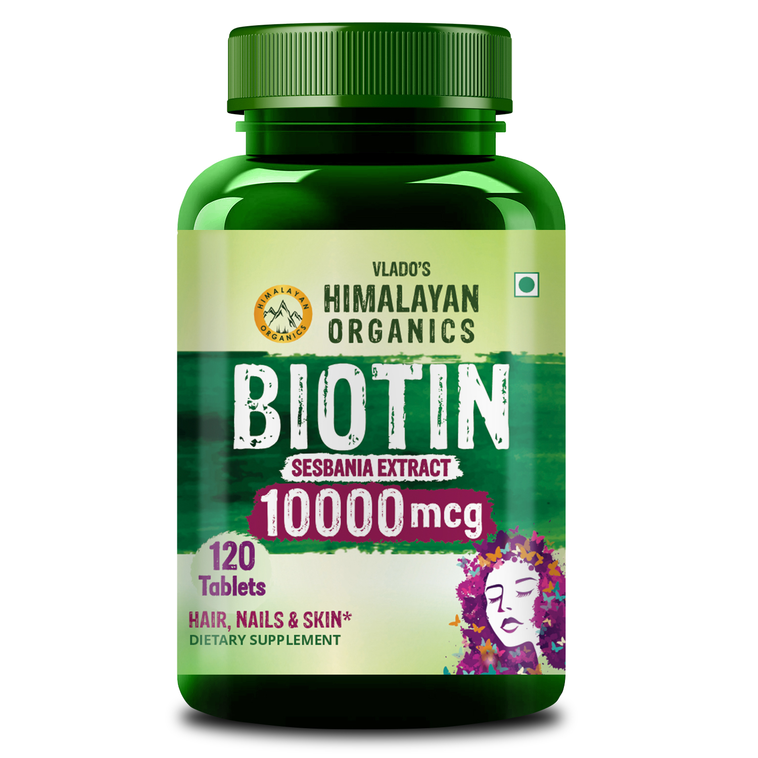 Himalayan Organics Biotin 10 000Mcg for Hair Growth Bottle of 120 Tablets Tablet