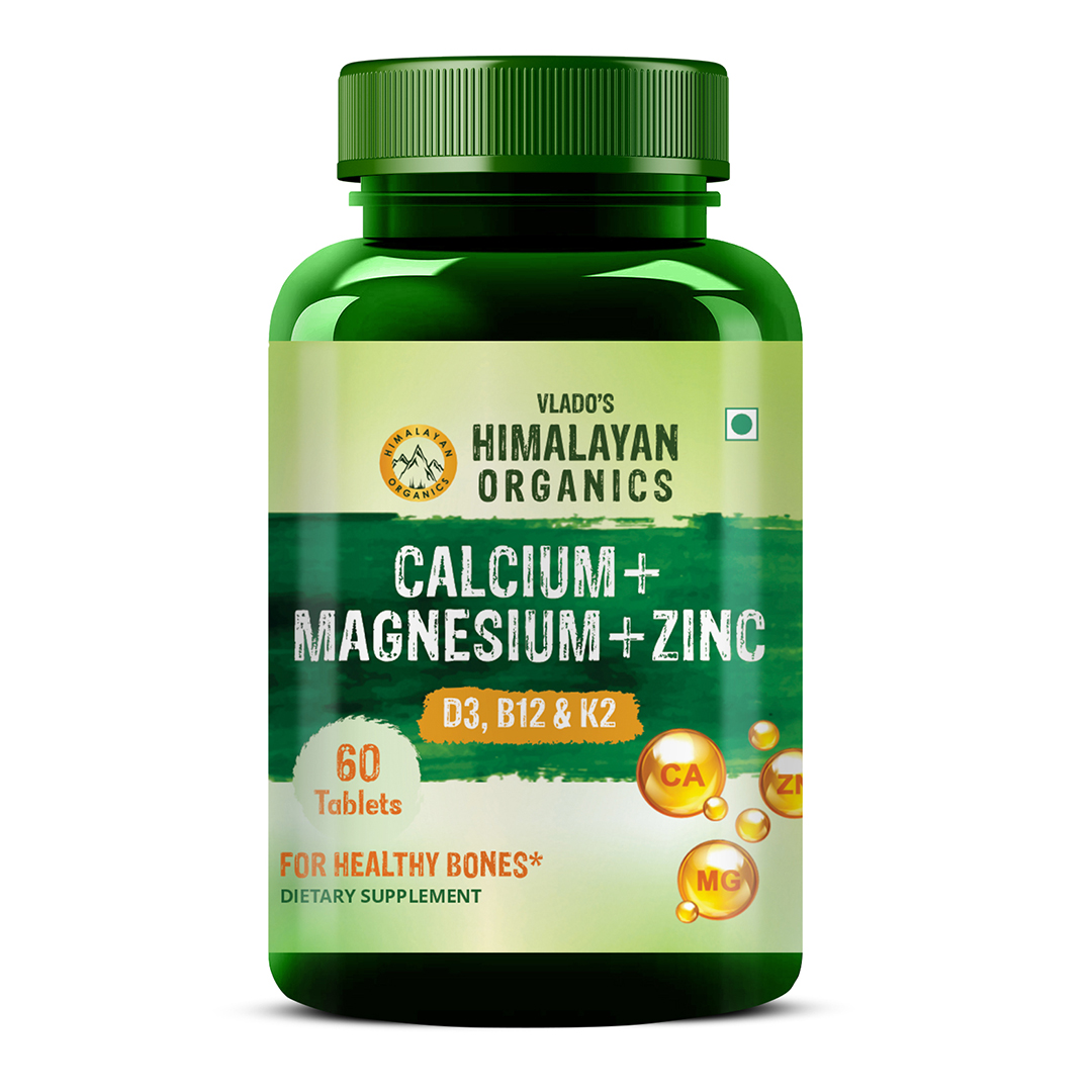 Himalayan Organics Calcium Magnesium Zinc Vitamin D3 and B12 Bottle of 60 Tablets Tablet