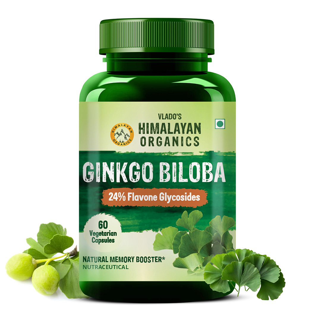 Himalayan Organics Ginkgo Biloba for Healthy Brain Functions 500Mg Bottle of 60 Capsules Capsule