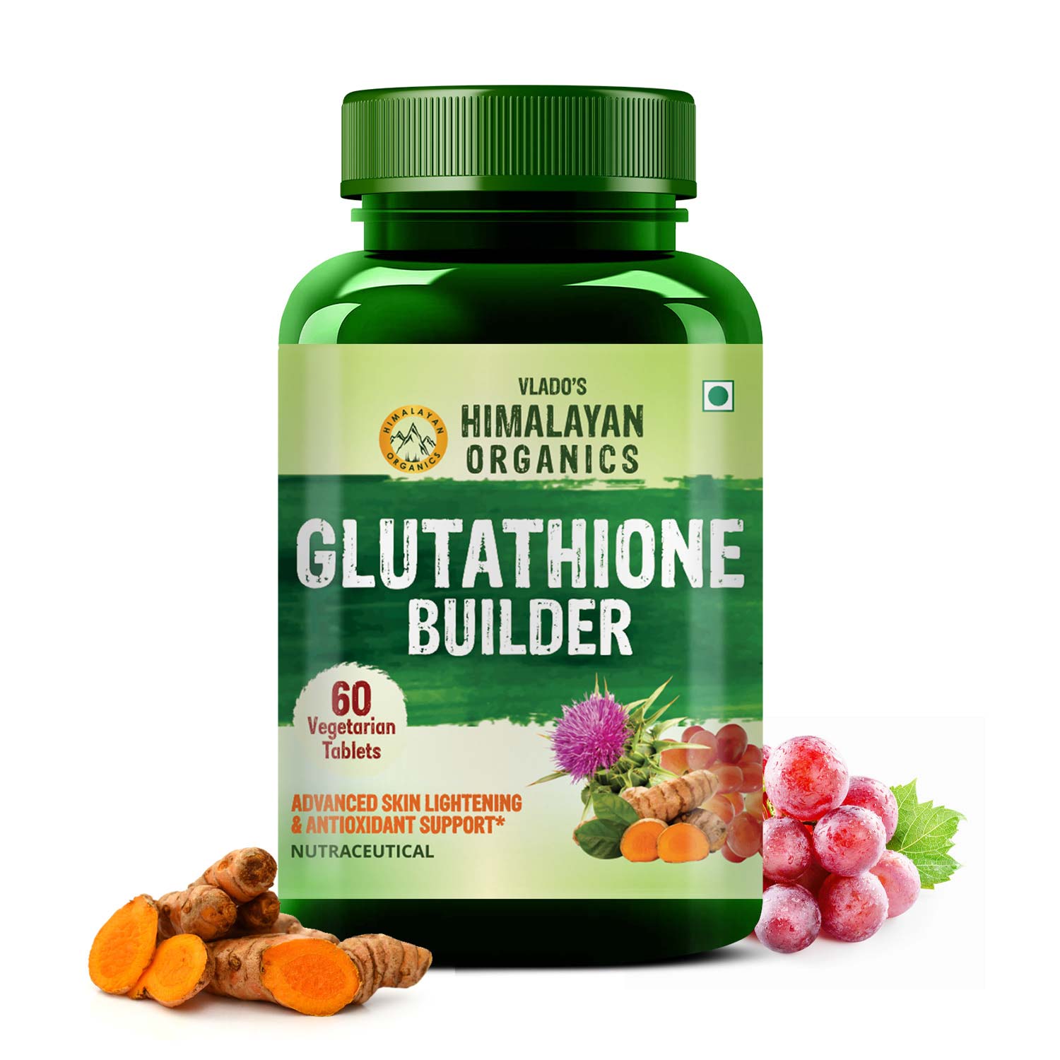 Himalayan Organics Glutathione Builder for Anti Ageing and Skin Brightening with Vitamin C E B6 and Curcumin Bottle of 60 Tablets Tablet