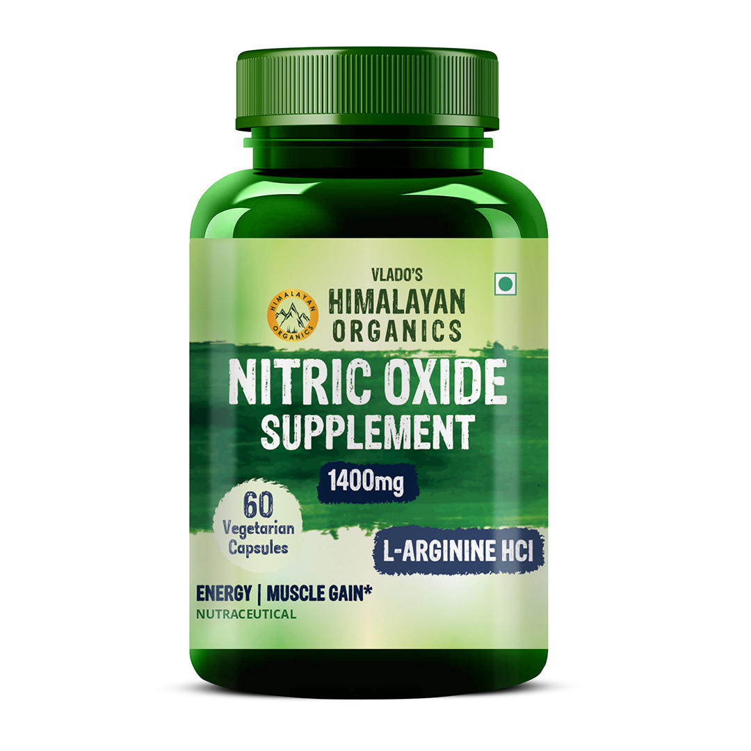 Himalayan Organics Nitric Oxide Supplement with L Arginine HCL 1400mg Bottle of 60 Capsules Capsule