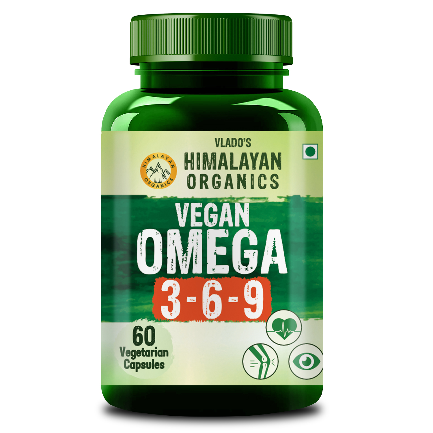 Himalayan Organics Omega 3 6 9 Vegan Natural Nutrition Supplement Bottle of 60 Capsules Capsule
