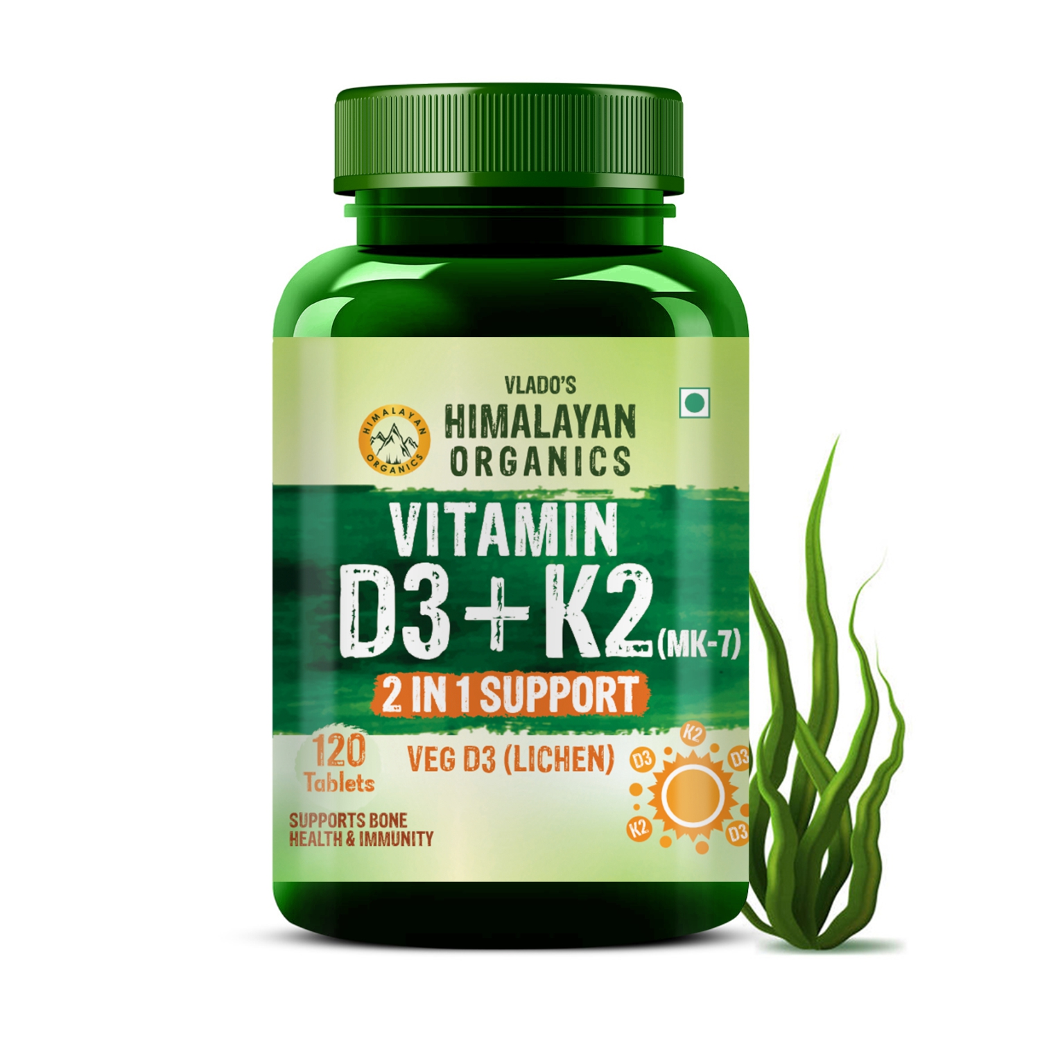 Himalayan Organics Vitamin D3 with K2 As MK7 Supplement Bottle of 120 Tablets Tablet