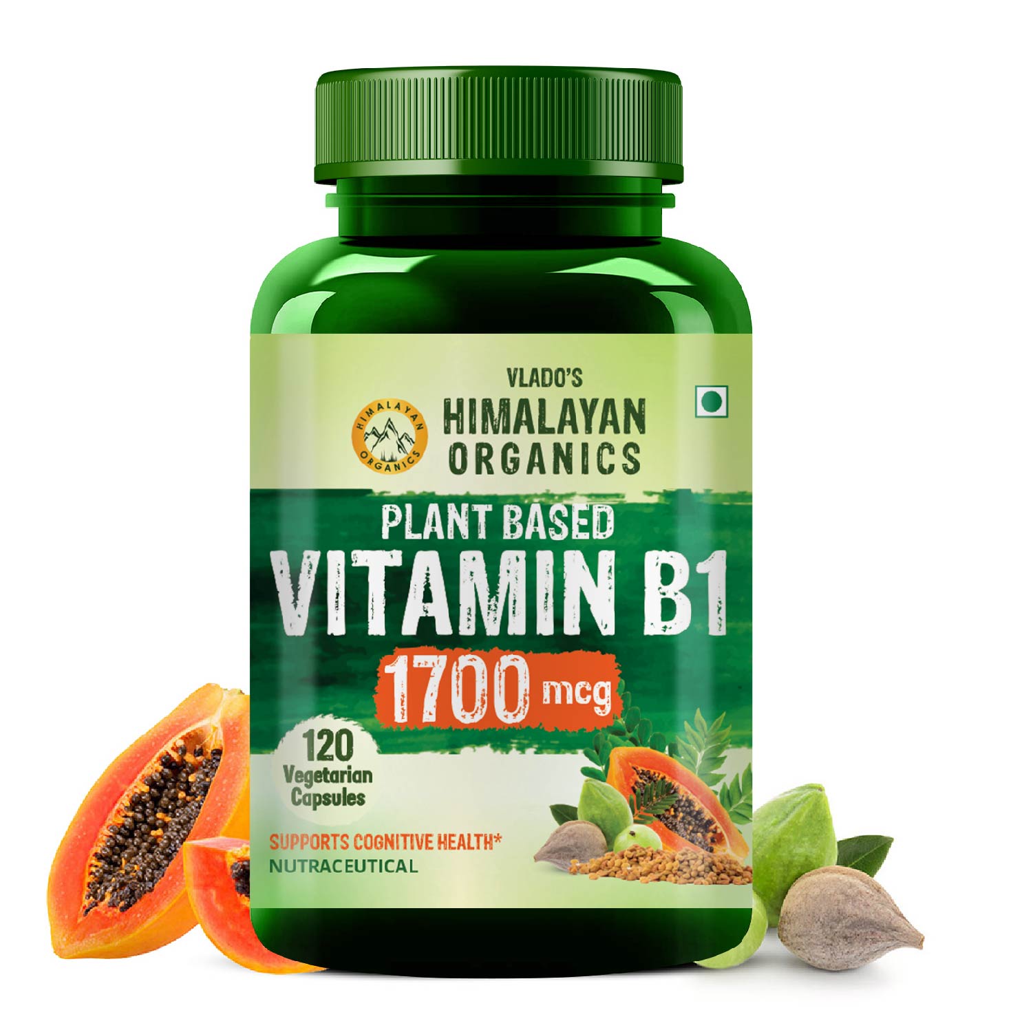Himalayan Organics Plant Based Vitamin B1 Rich in Antioxidants Supports Memory And Energy Bottle of 120 Capsules Capsule