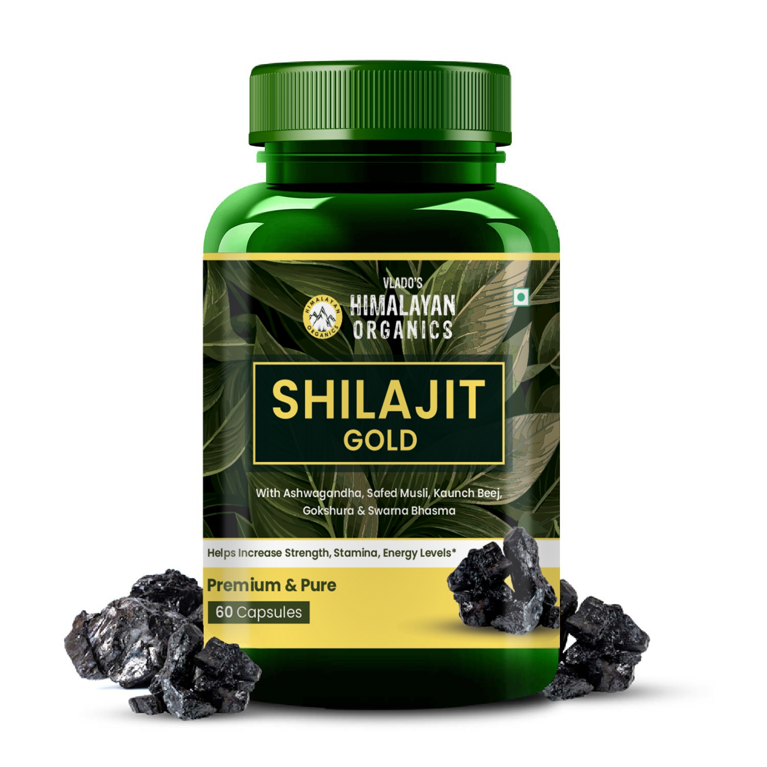 Himalayan Organics Pure Shilajit 24 carat Gold with Ashwagandha Bottle of 60 Capsules Capsule