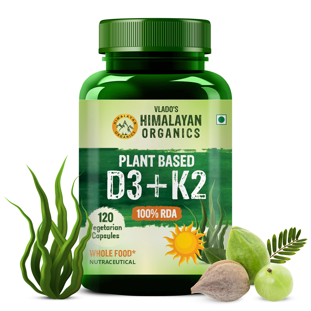 Himalayan Organics Plant Based D3 plus K2 Bottle of 120 Capsules Capsule