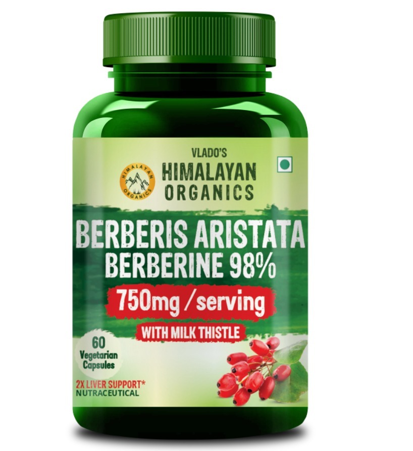 Himalayan Organics Berberis Aristata Berberine 95percent with Milk Thistle for 2X Liver Support Bottle of 60 Capsules Capsule