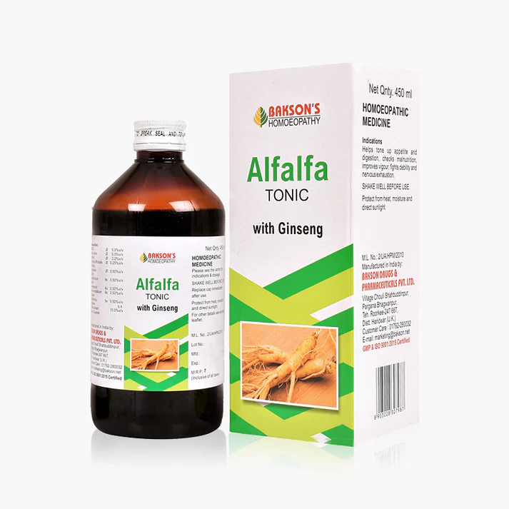 Bakson Homoeopathy Alfalfa Tonic With Ginseng Syrup Bottle of 450 ML