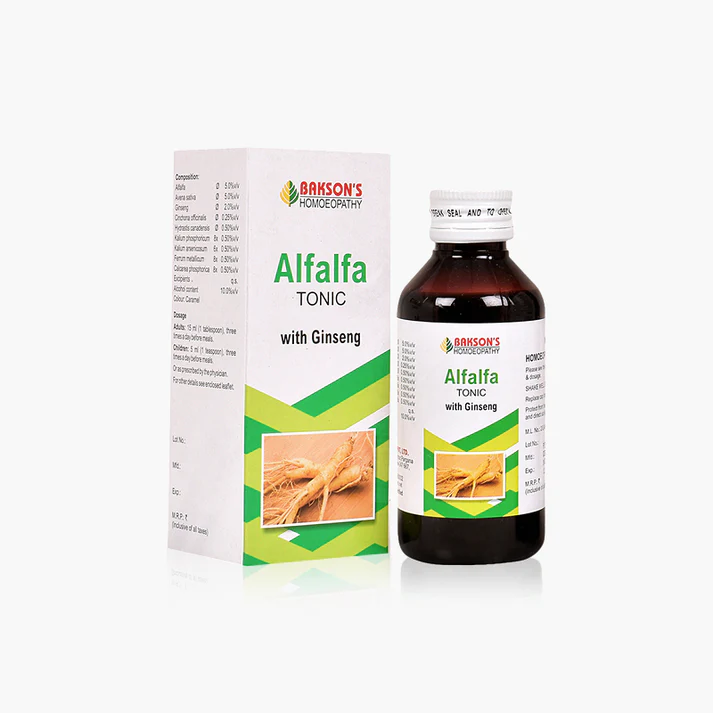 Bakson Homoeopathy Alfalfa Tonic With Ginseng Syrup Bottle of 450 ML