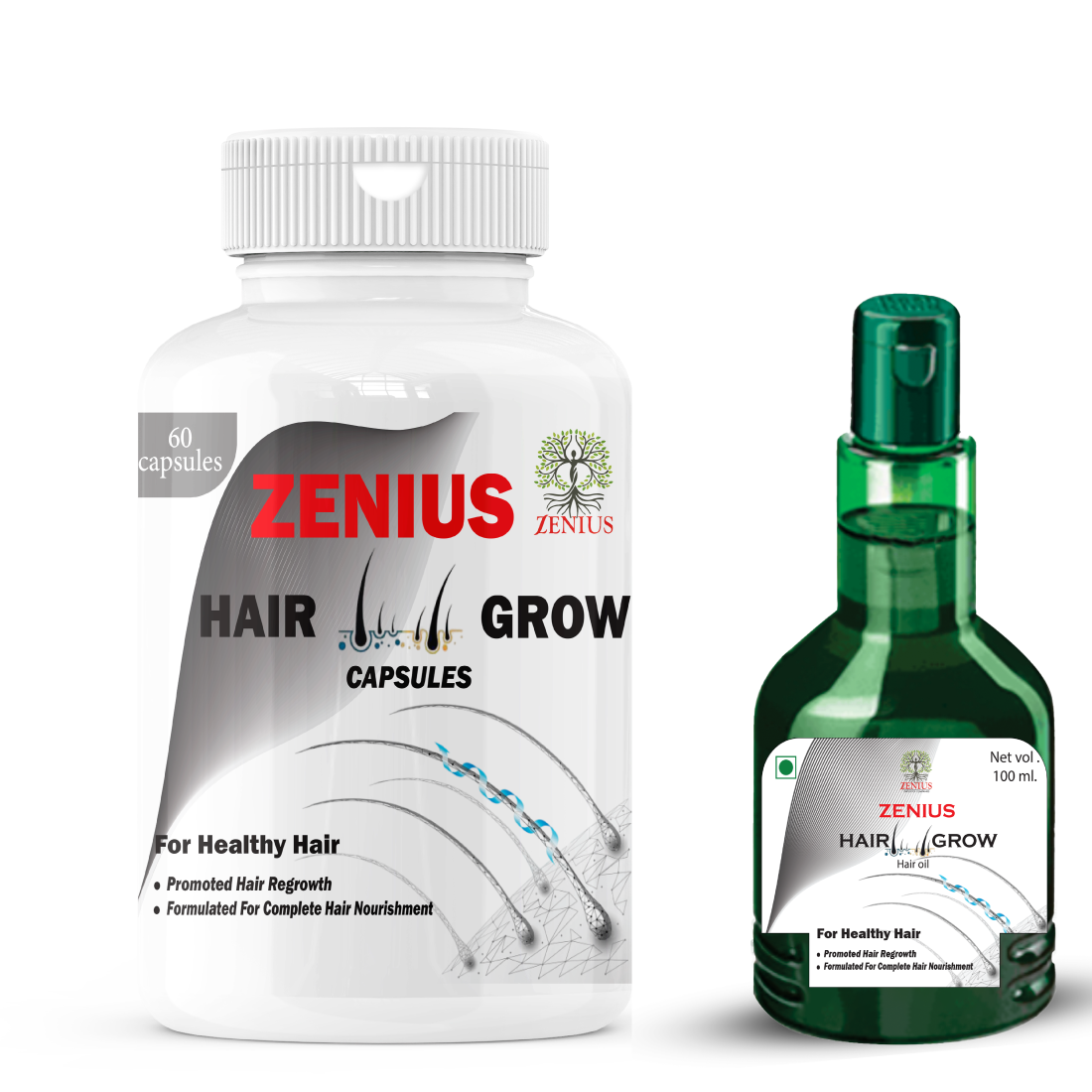Zenius Hair Grow 60 capsule and 100 ml oil Kits of 1 QTY