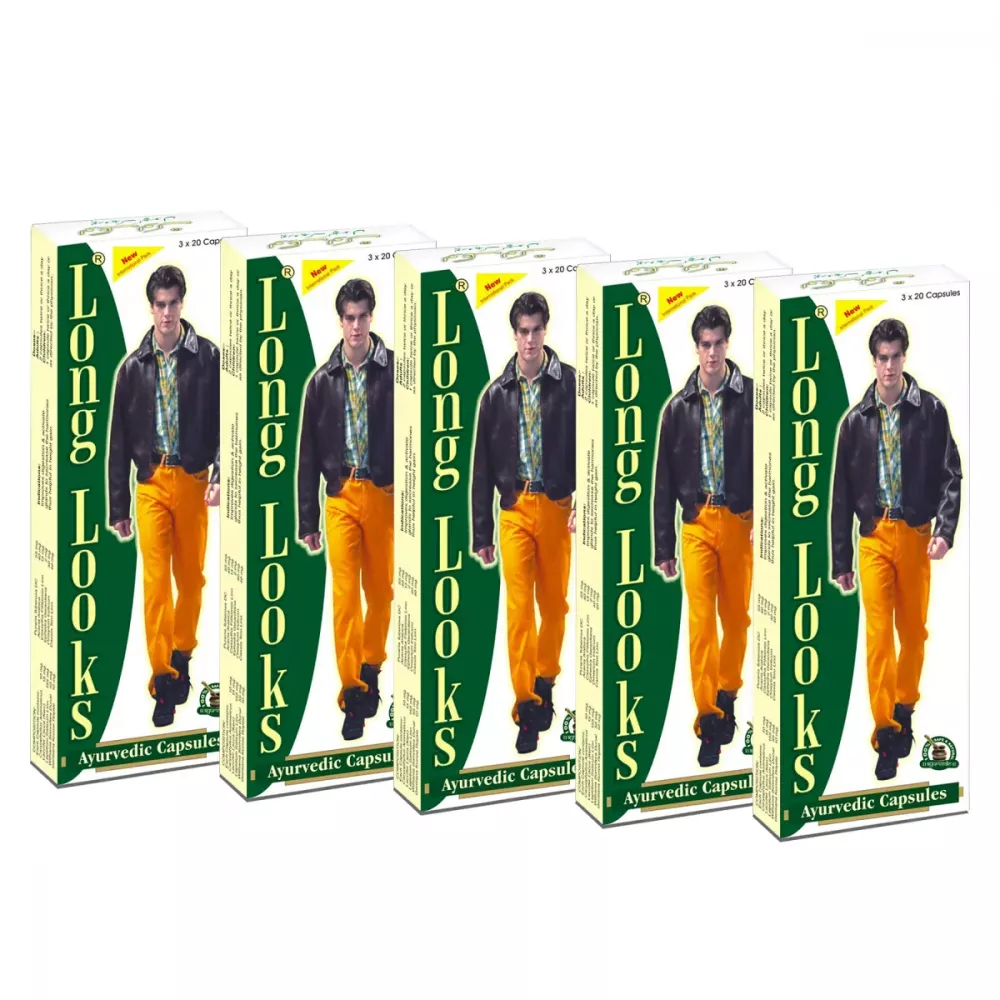 Dharmanis International Long Looks Ayurvedic Capsules Pack of 5 Strip of 300 QTY