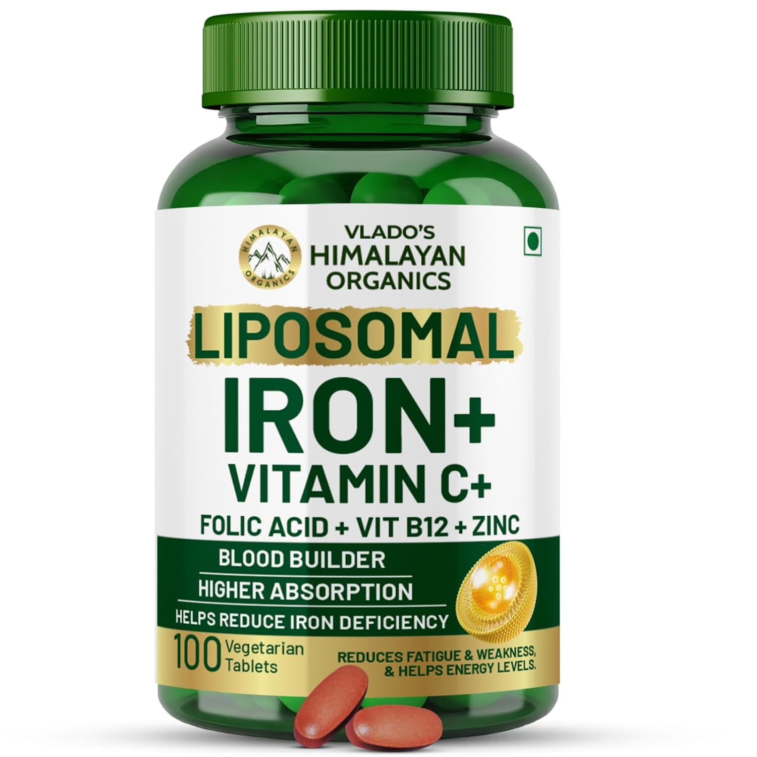 Himalayan Organics Chelated Iron with Vitamin C Supplement Bottle of 100 Tablets Tablet