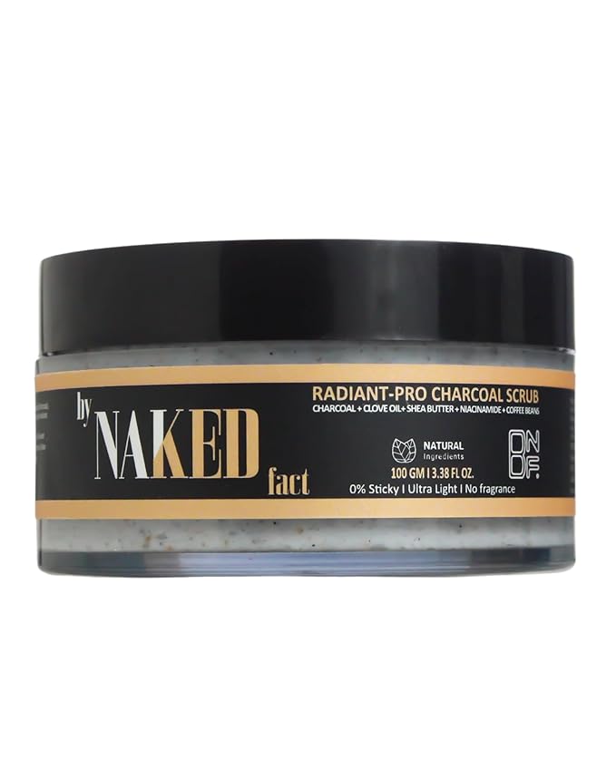 By NAKED fact RadiantPro Charcoal Exfoliating Face Scrub For Removing Tan Unclogs pore and Dead Skin Cells Jar of 100 GM