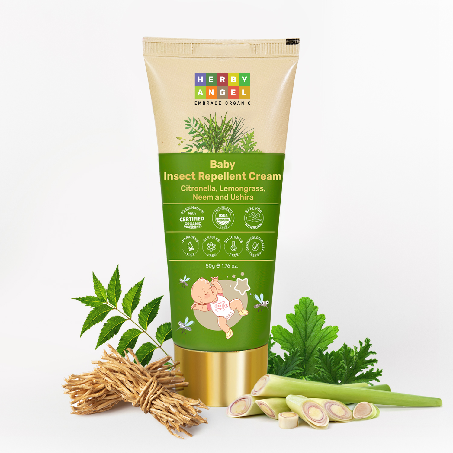 Herby Angel Insect Repellent Cream for Kids  50gm Tube of 50 GM