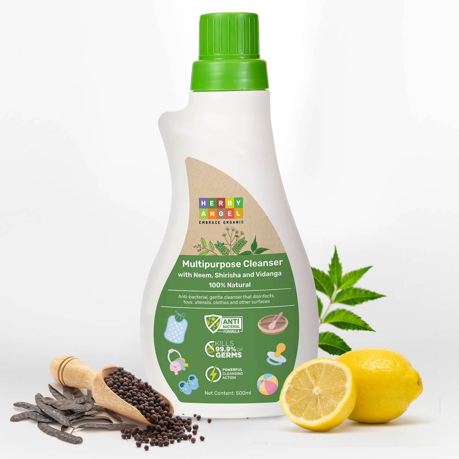 Herby Angel Baby Feeding Bottle Cleaning liquid  Multipurpose Cleanser for Baby Feeding Accessories  500 ML Bottle of 500 ML