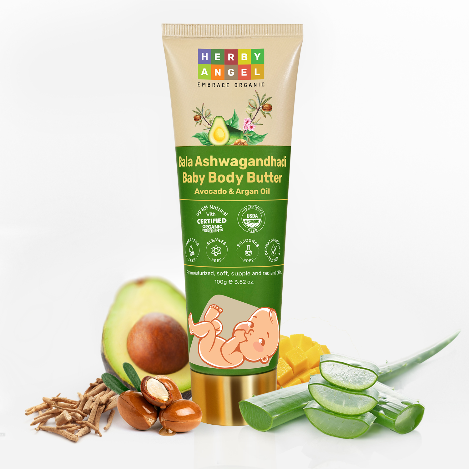 Herby Angel Body Butter for Kids and Babies   100 gm Tube of 100 GM