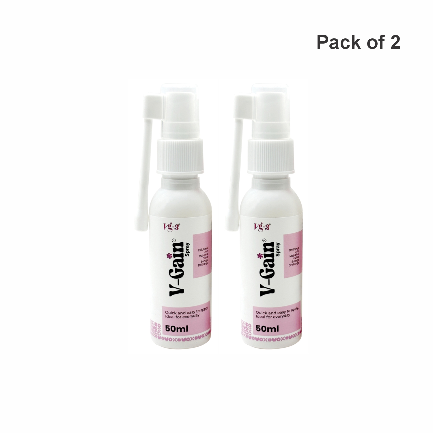 Dharmani s International VGain Ayurvedic Herbal Spray for Women  Traditional Herbal Personal Care  Gentle Daily Use  Natural Ingredients  Each 50 ml  Pack of 2 Bottle of 100 ML